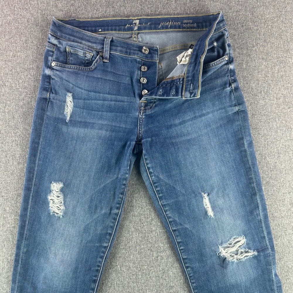 7 For All Mankind Jeans Womens 28 Josefina Skinny Boyfriend Blue Distressed